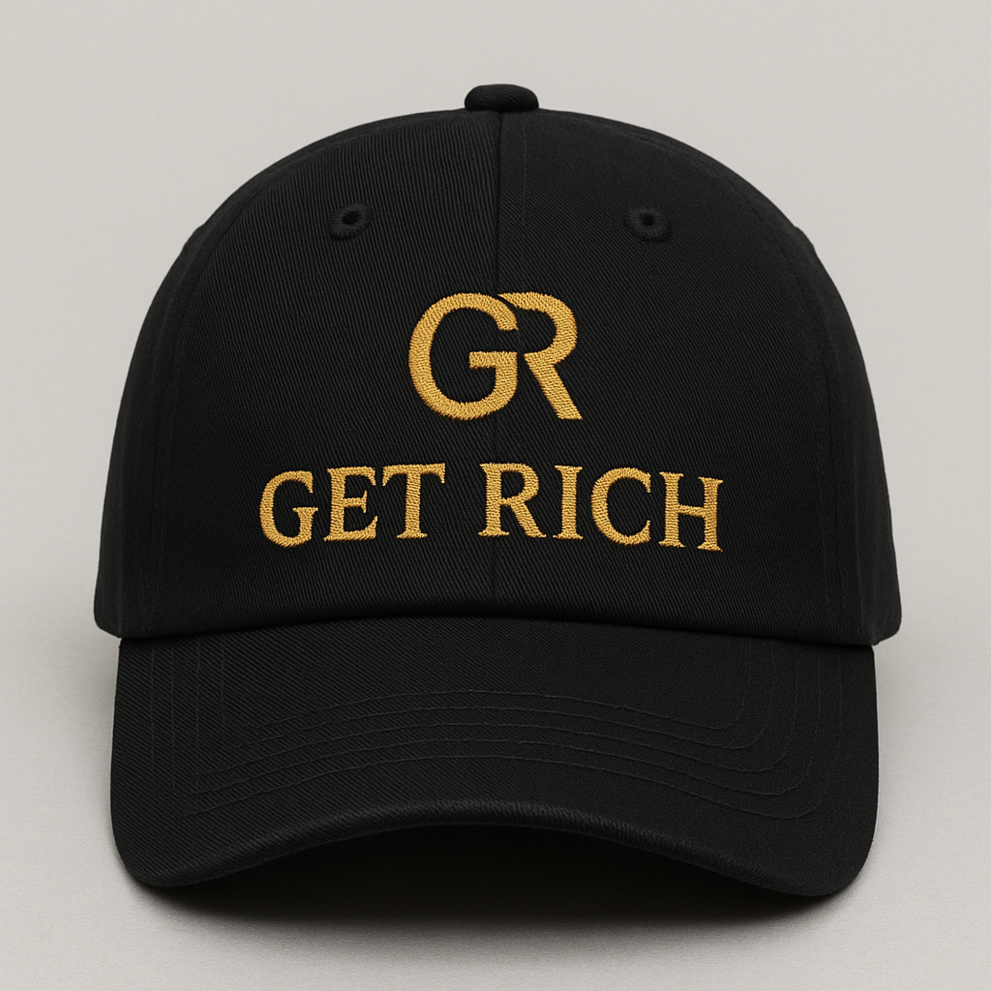 Get Rich Embroidered Hat – Motivational Hustle Dad Cap, GR Logo Baseball Hat, Streetwear Entrepreneur Gift