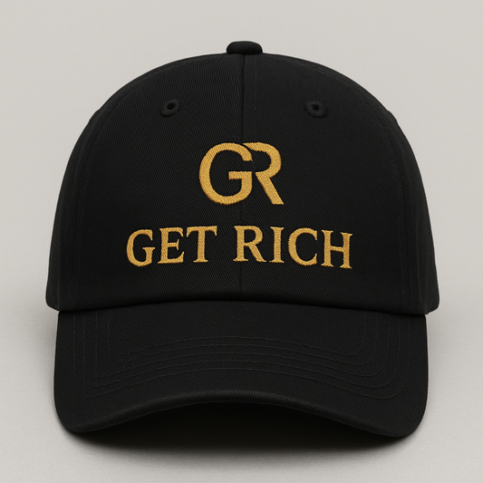 Get Rich Embroidered Hat – Motivational Hustle Dad Cap, GR Logo Baseball Hat, Streetwear Entrepreneur Gift