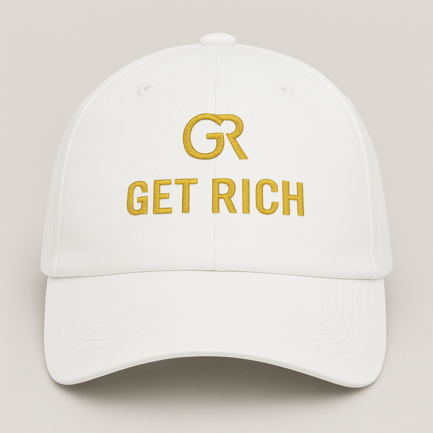 Get Rich Embroidered Hat – Motivational Hustle Dad Cap, GR Logo Baseball Hat, Streetwear Entrepreneur Gift